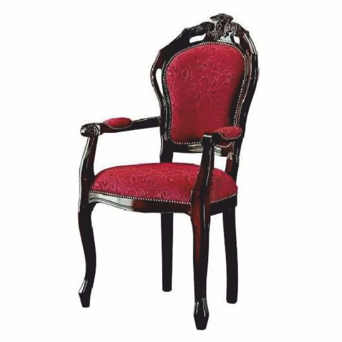 Luxury baroque dining room chair with armrests burgundy red / dark brown H. 107 cm