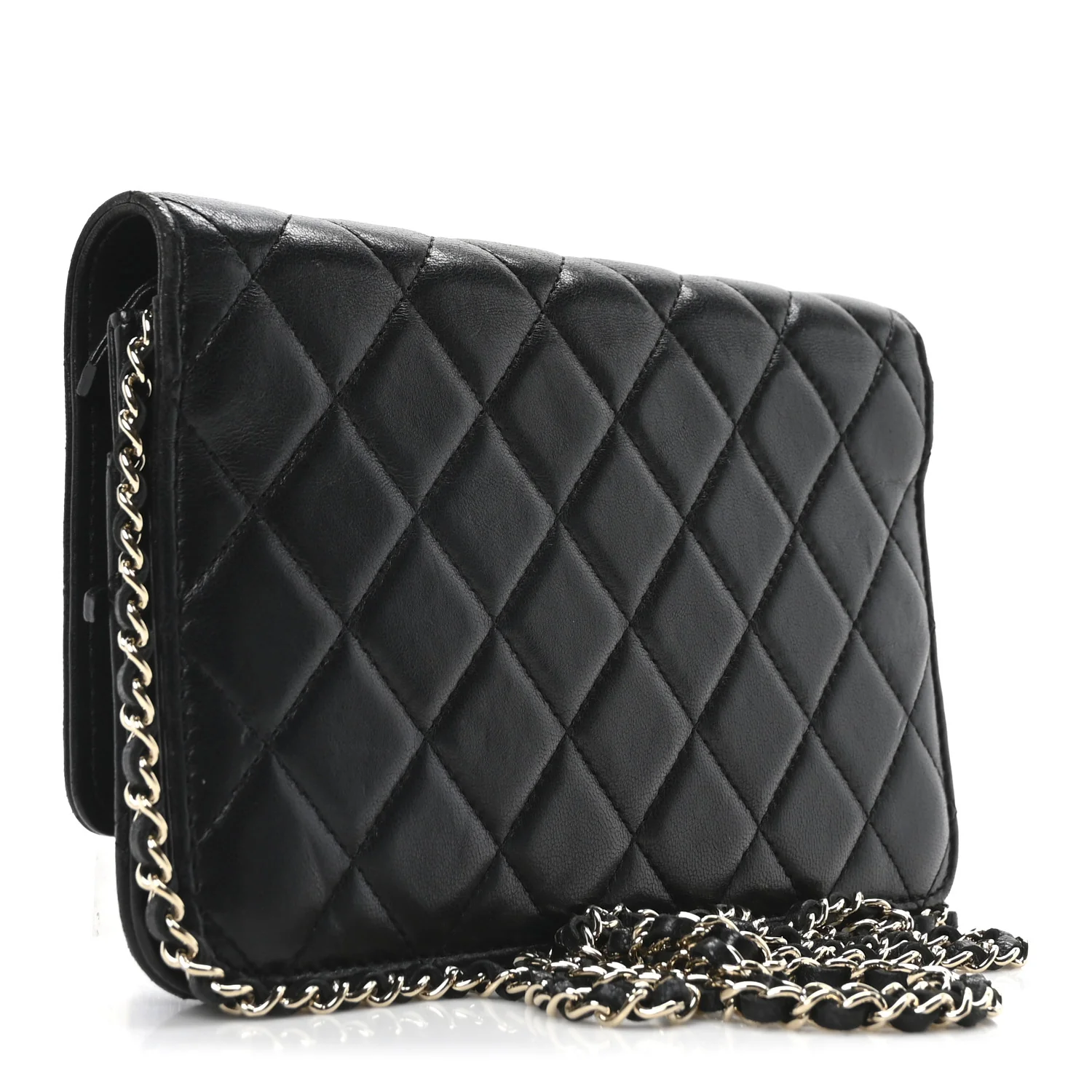 Lambskin Quilted Golden Class Wallet on Chain WOC Black - Top Club