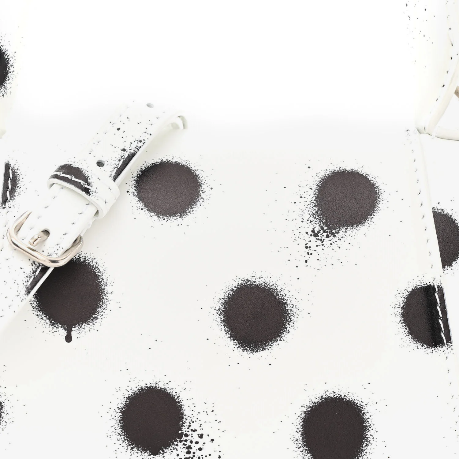 Smooth Calfskin Spray Polka Dot Small Hourglass Top Handle Bag White Black - Top Club
