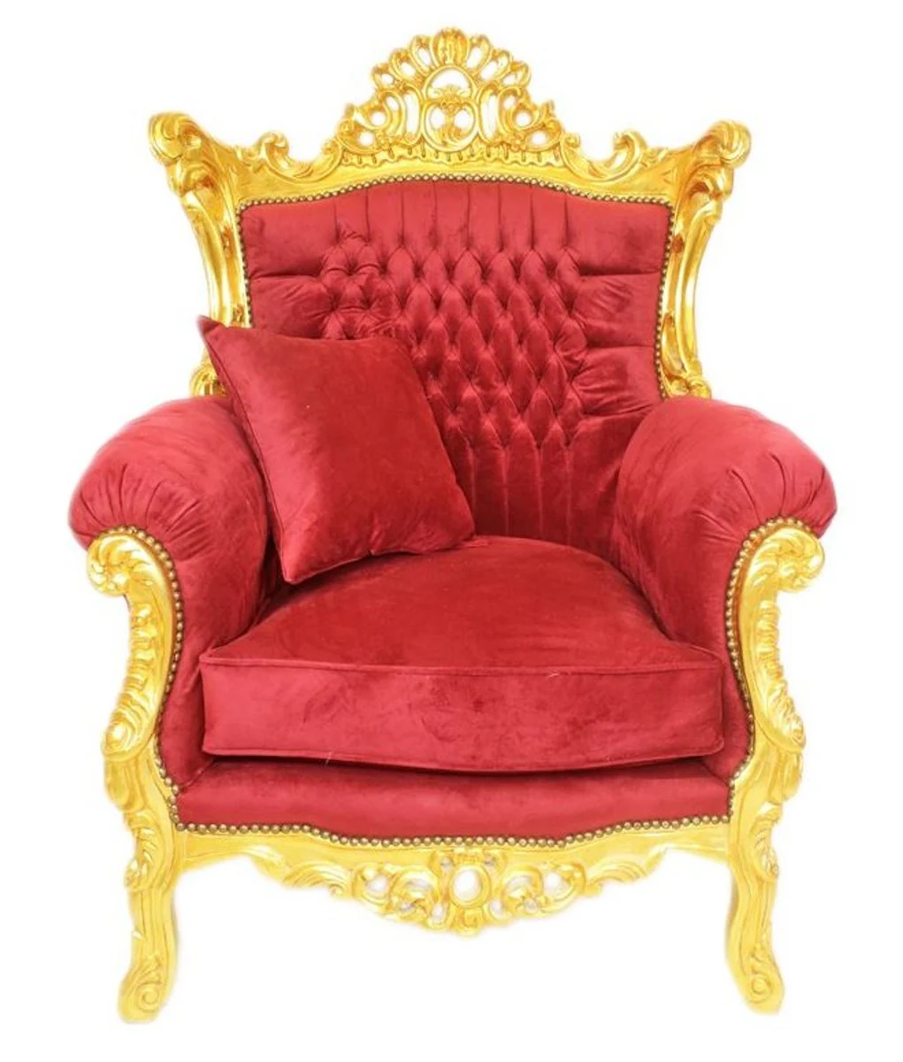 Baroque living room set Bordeaux velvet fabric / gold - 2 sofa + 2 armchairs