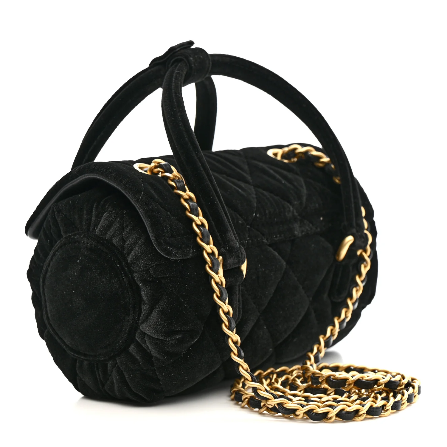 Velvet Quilted Mini Top Handle Flap Black - Top Club