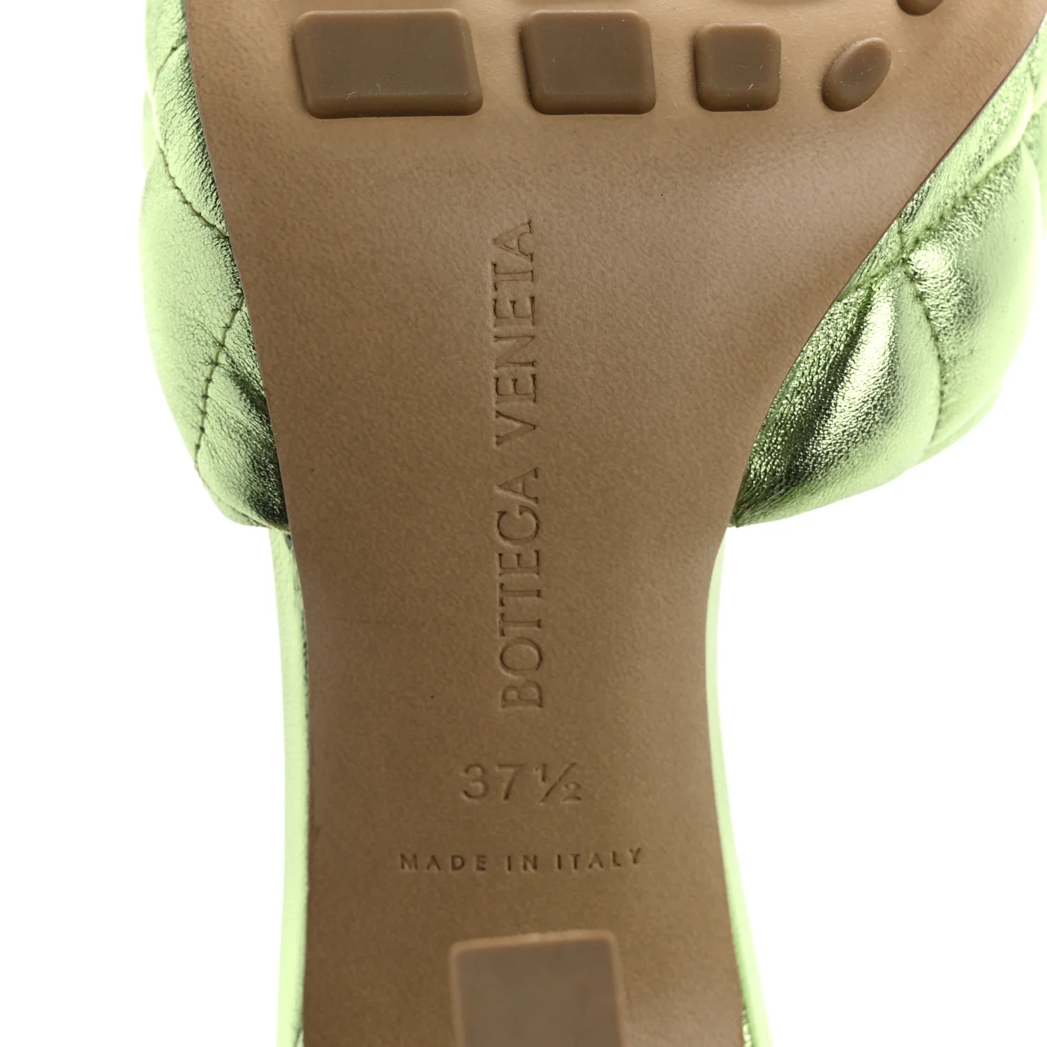 Metallic Nappa Reflection Matelasse Padded Mule Sandals 37.5 Pistachio - Top Club