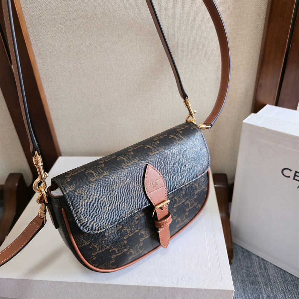 Celine FOLCO SHOULDER BAG IN Triomphe Canvas and Calfskin - Top Club