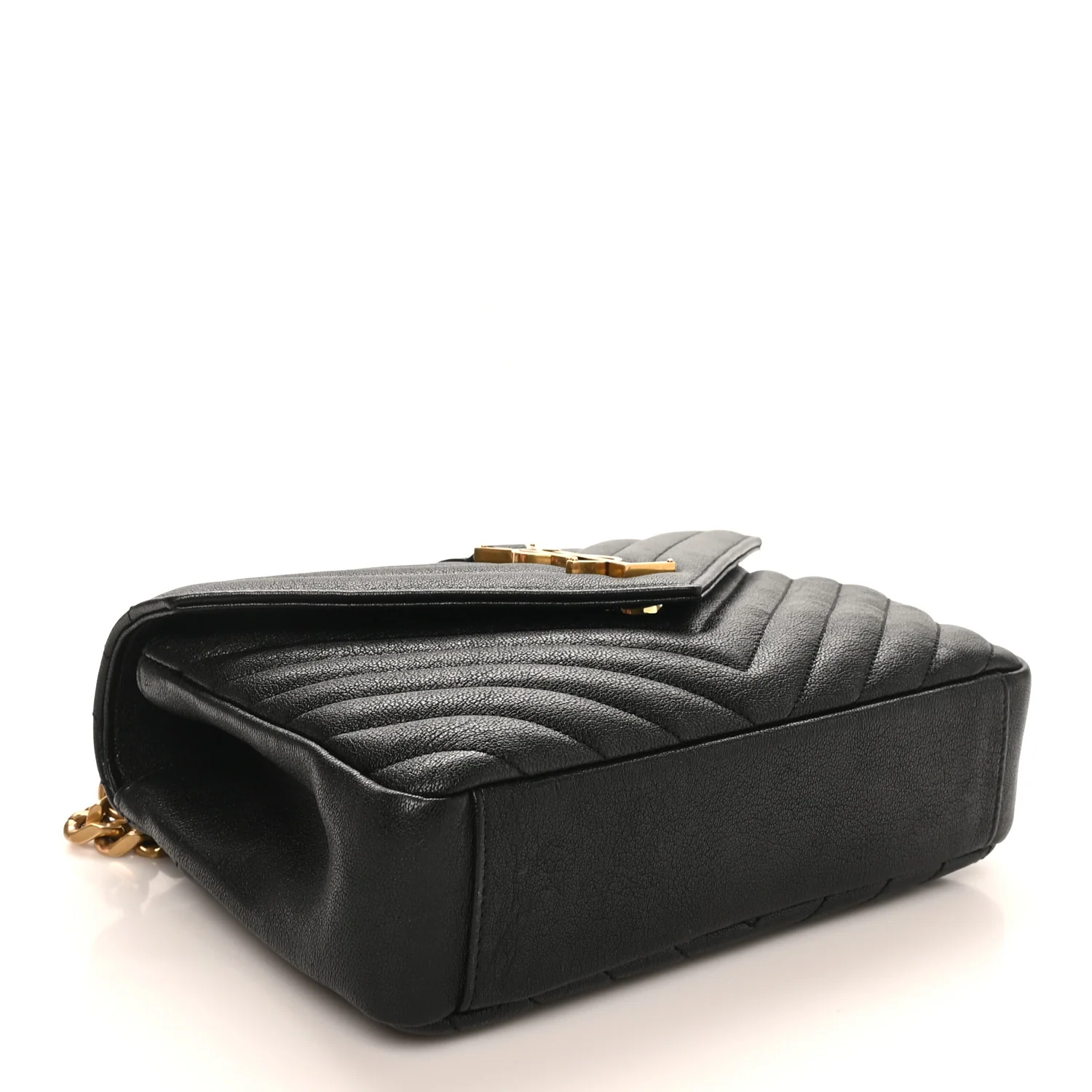 Sheepskin Matelasse Chevron Monogram Medium College Bag Black - Top Club