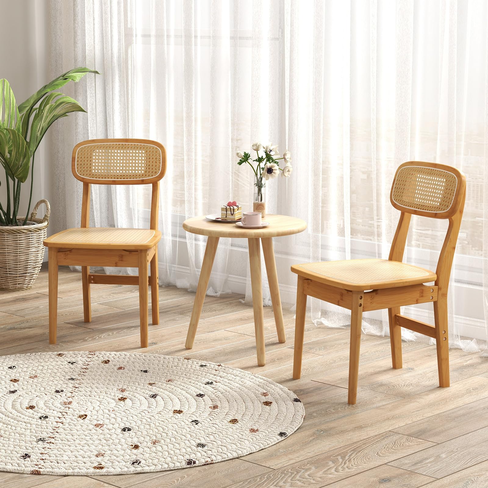 BEFOUNDLOVELY Rattan Dining Chairs Set of 2/4, Bamboo Armless Dining Room Chairs
