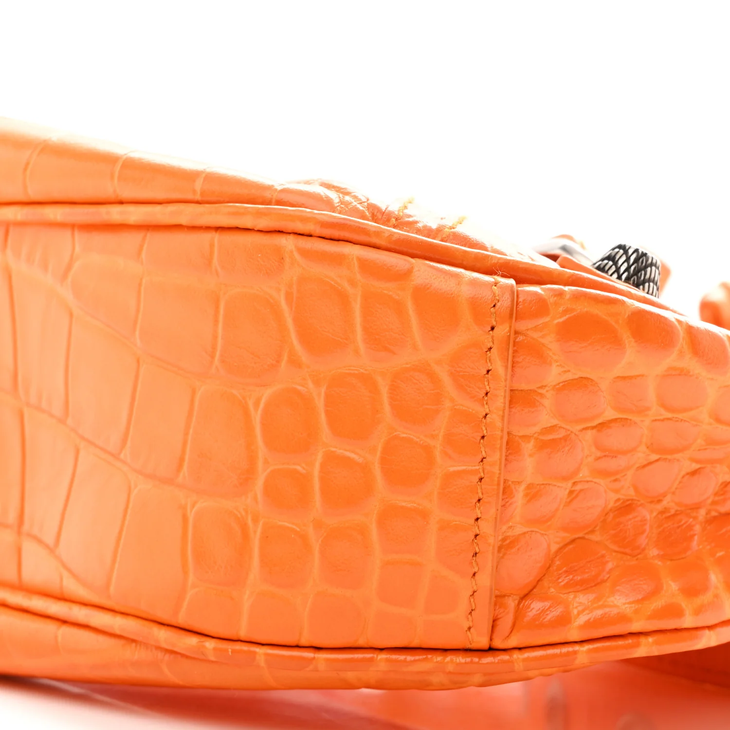 Extra Supple Calfskin Crocodile Embossed Le Cagole Shoulder Bag XS Pop Orange - Top Club