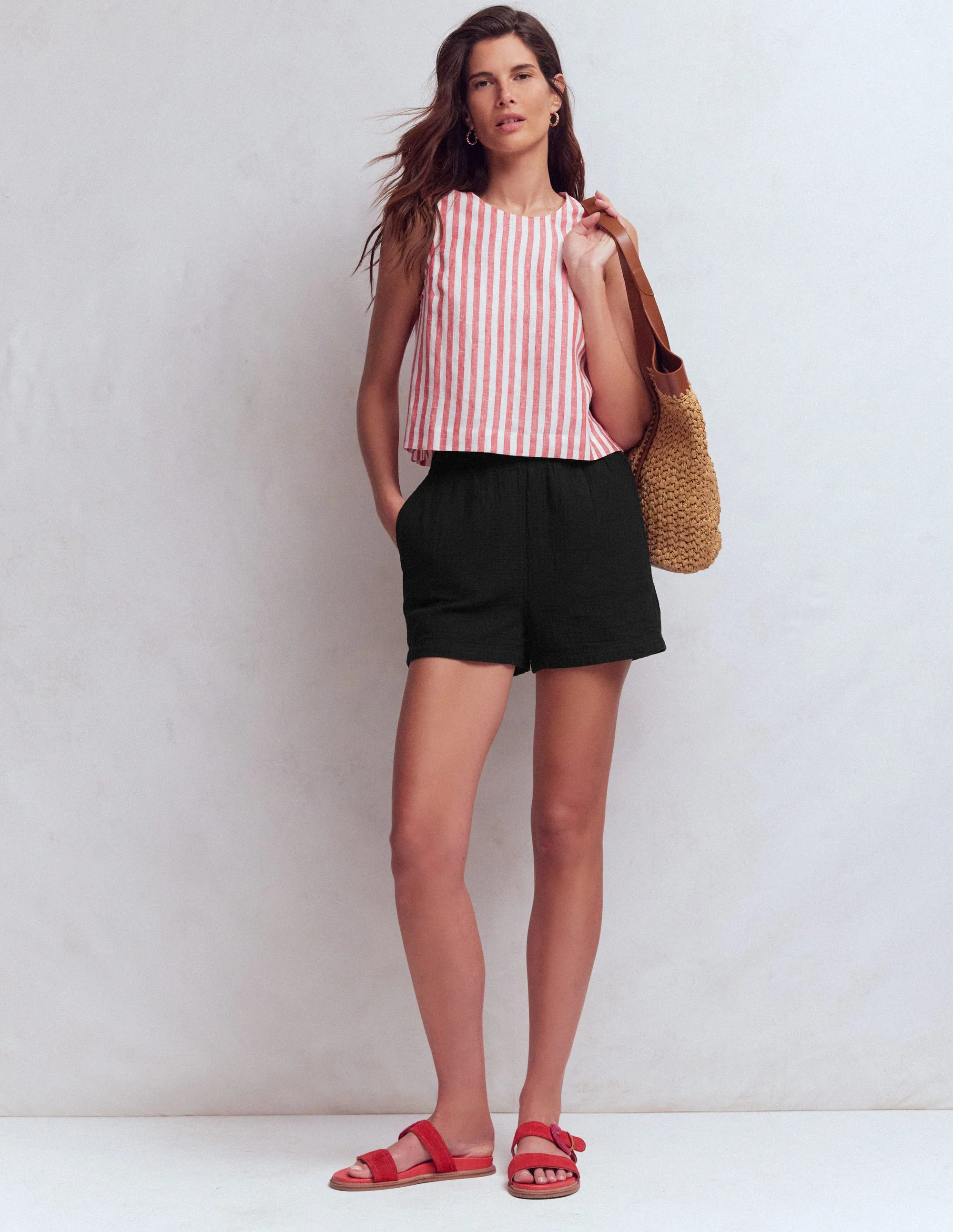 Doppeltuch-Shorts zum Hineinschlüpfen-Schwarz