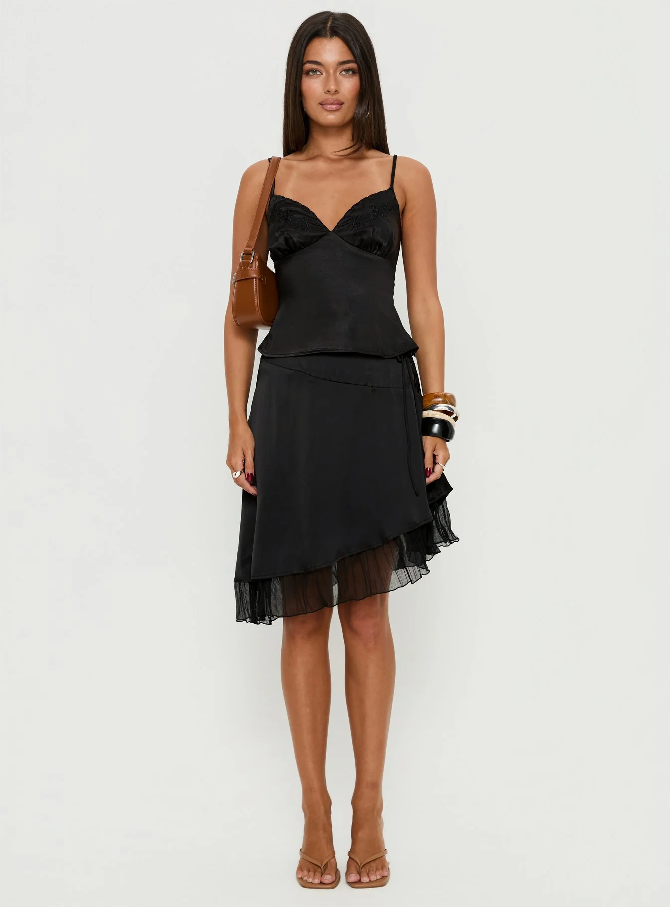 Aruba Satin Embroidered Cami Top Black