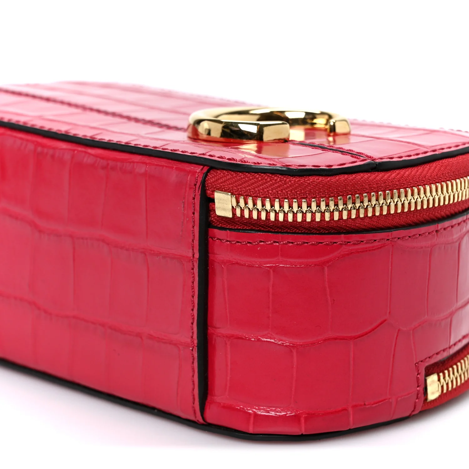 Calfskin Crocodile Embossed Mini C Vanity Bag Red - Top Club
