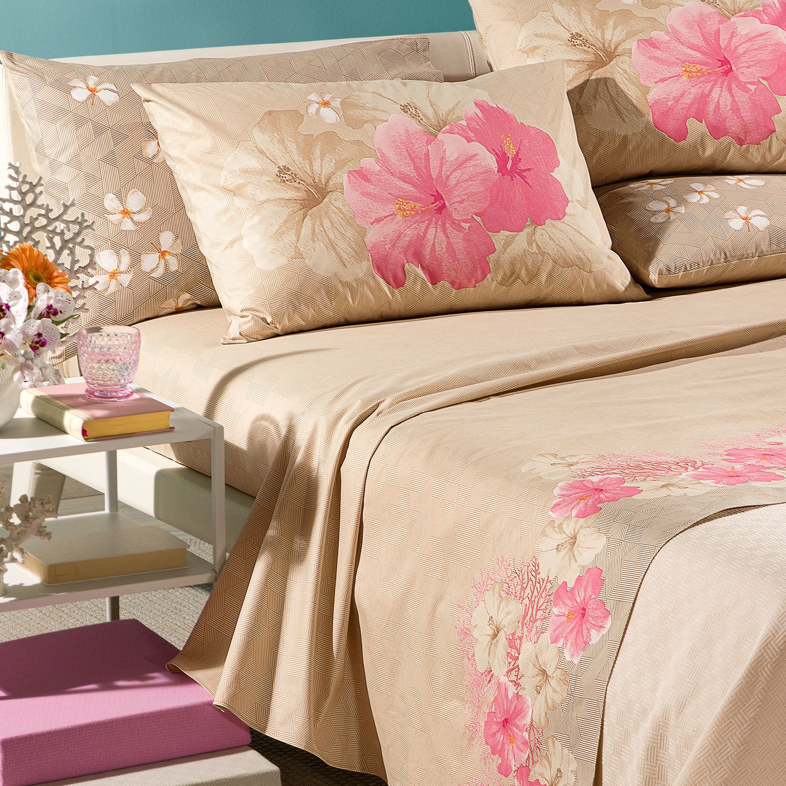 Complete Cotton sheet Polynesia Single Rosa Caleffi