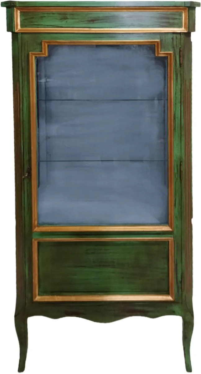 Baroque display cabinet antique style green / gold display cabinet 160 cm - living room cabinet - antique style furniture