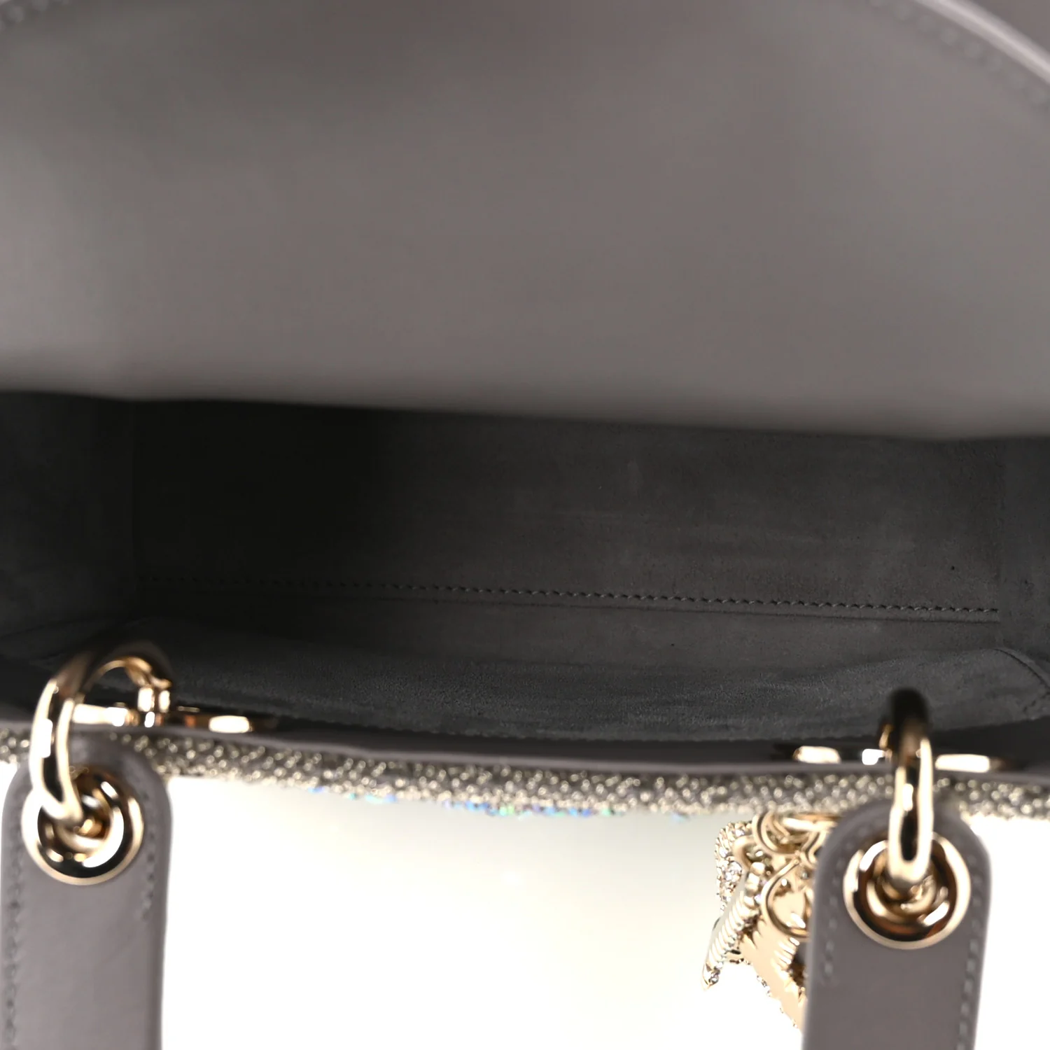 Calfskin Satin Celestial Bead Embroidery Embroidered Small Lady Dior Grey Multicolor - Top Club
