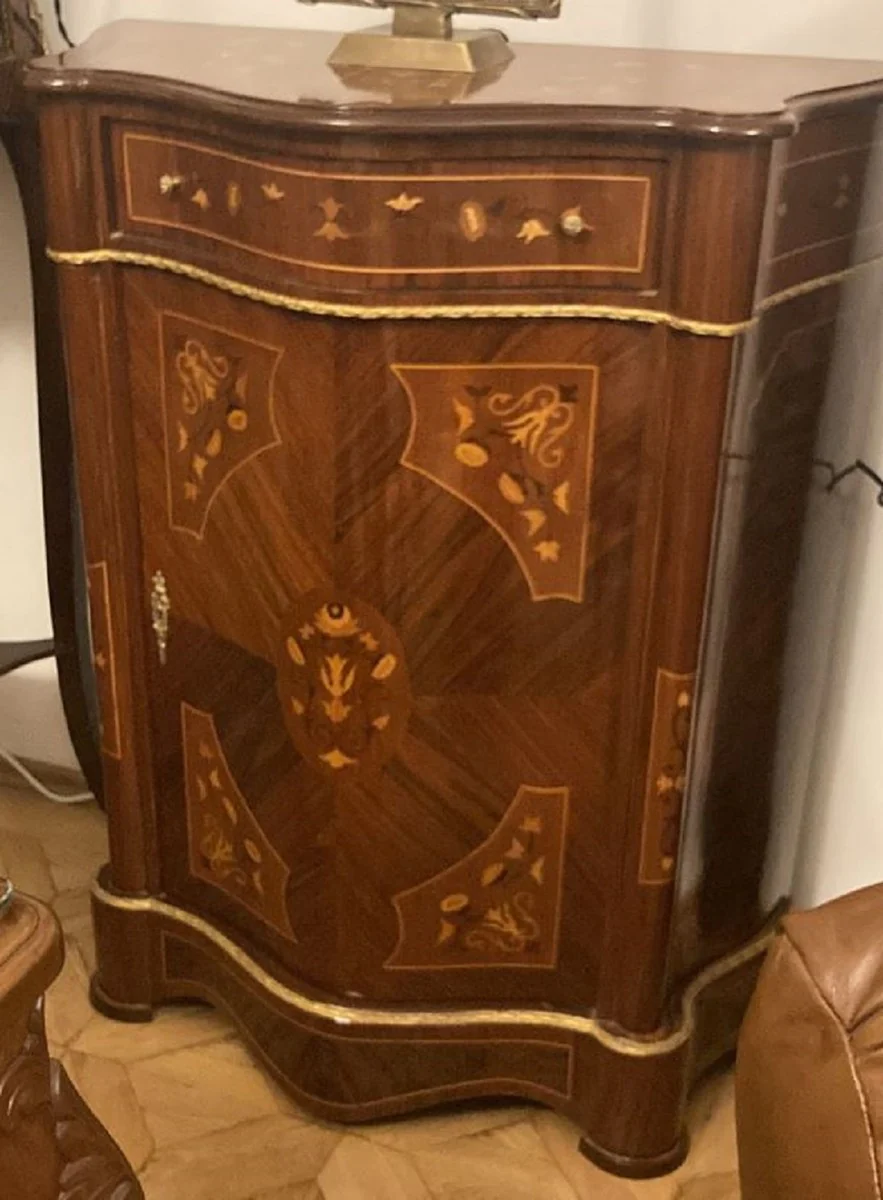 Baroque chest of drawers with drawer and door brown inlay / gold - handmade solid wood cabinet in baroque style - furniture in baroque style - baroque furniture - baroque furnishings