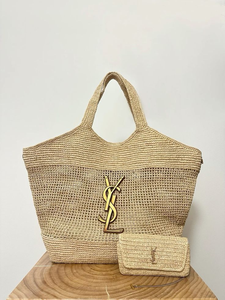 SAINT LAURENT YSL Raffia Icare Tote Bag - Top Club