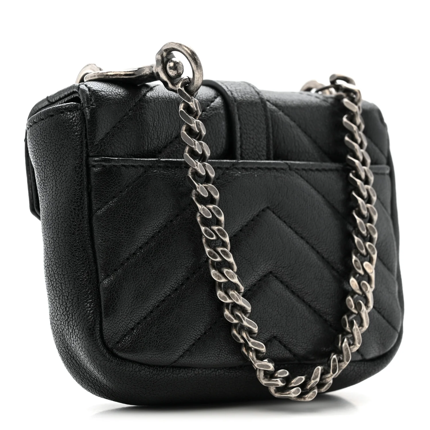 Sheepskin Matelasse Chevron Monogram Mini College Bag Black - Top Club