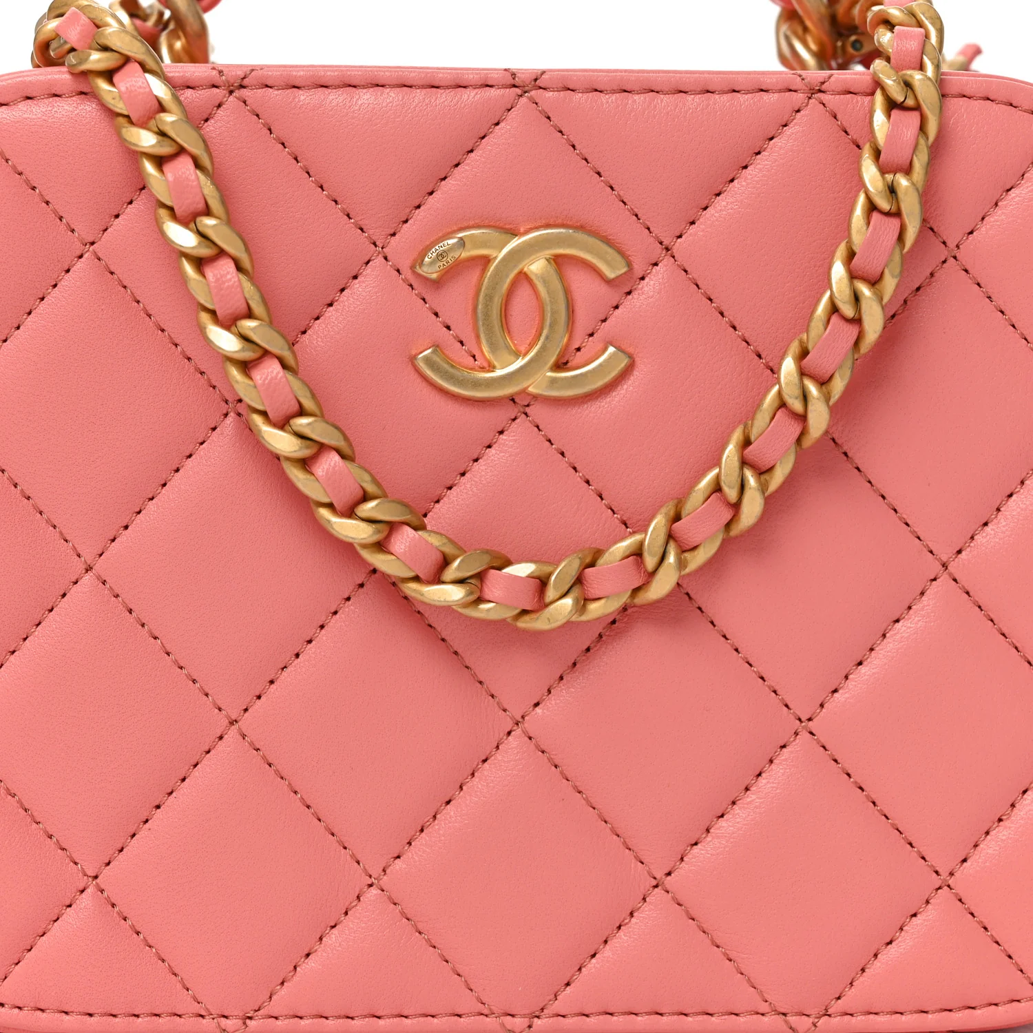 Lambskin Quilted Top Handle Small Vanity Case Pink - Top Club