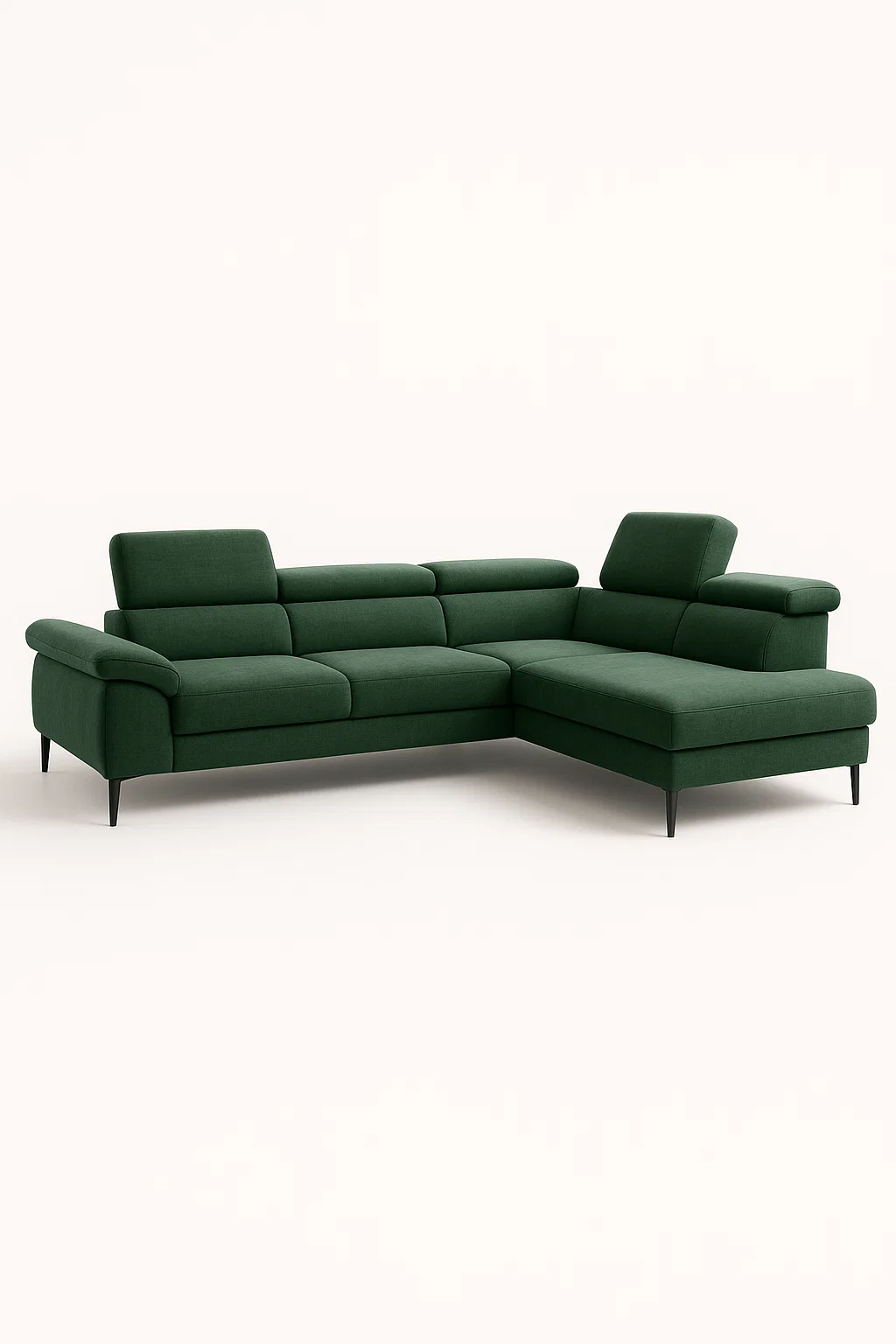 Sofá rinconero de tela con reposacabezas ajustables y chaise longue derecha