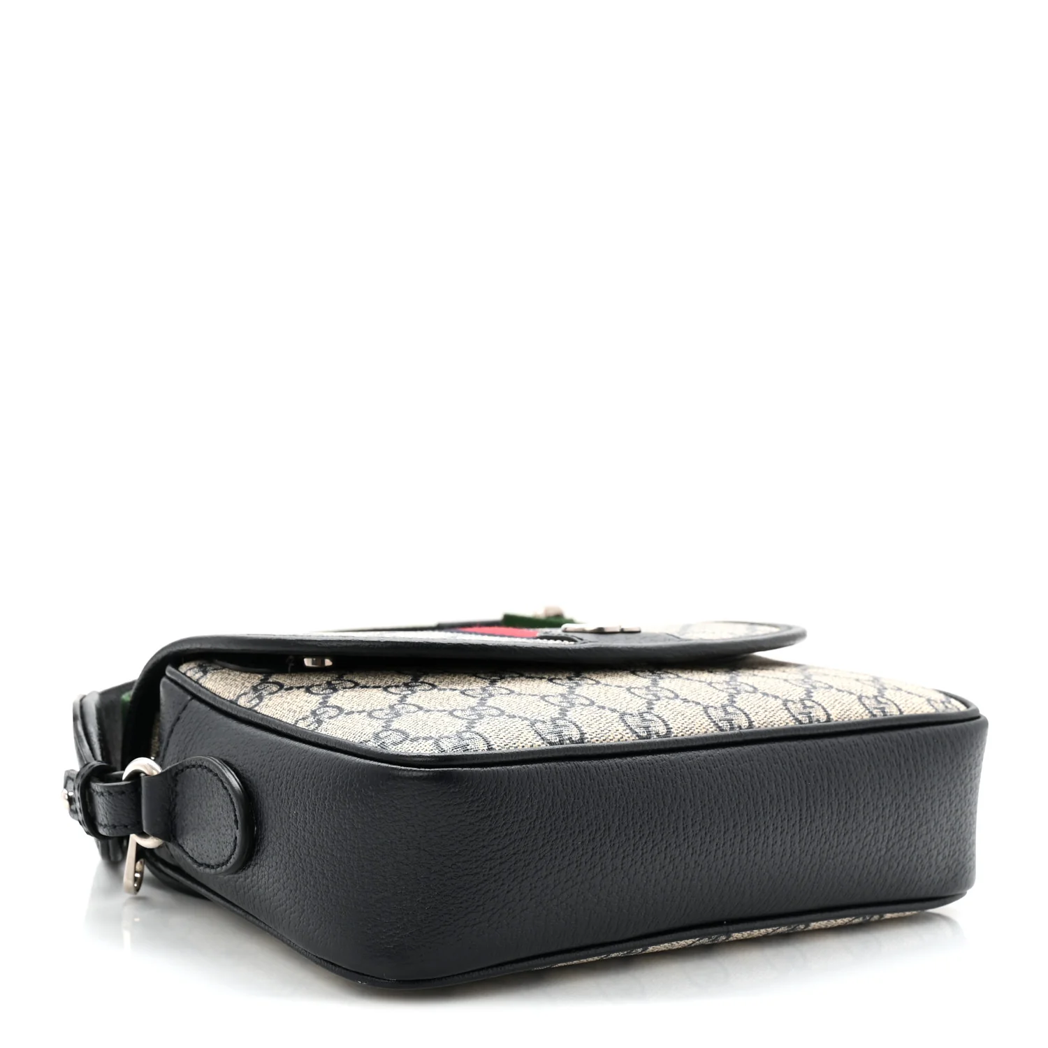 GG Supreme Monogram Textured Dollar Calfskin Web Studded Mini Ophidia Flap Shoulder Bag Beige Blue - Top Club