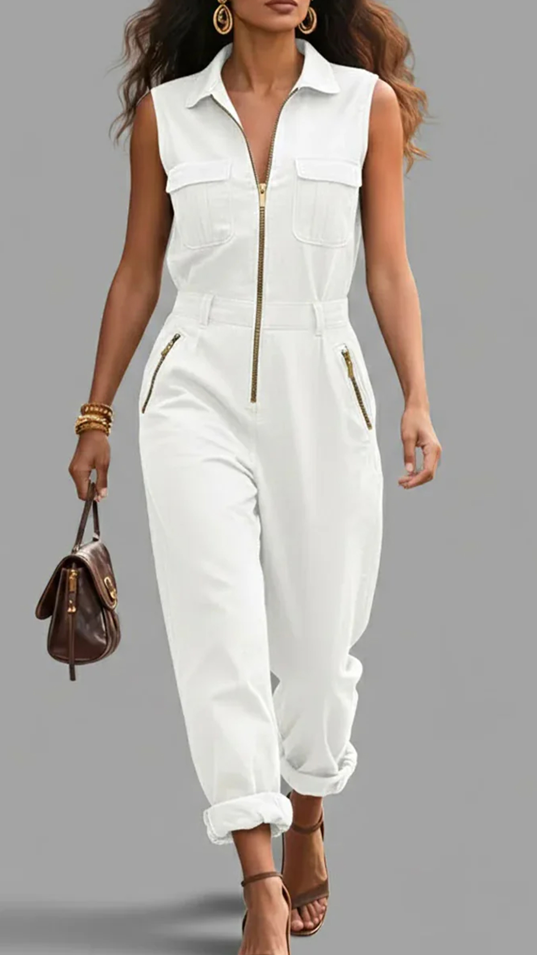 Fashionable And Casual Zippered Sleeveless Cotton Jumpsuit - Nordfashionstorm - Women's Clothing, Fashion for You - Nordfashionstorm.com
