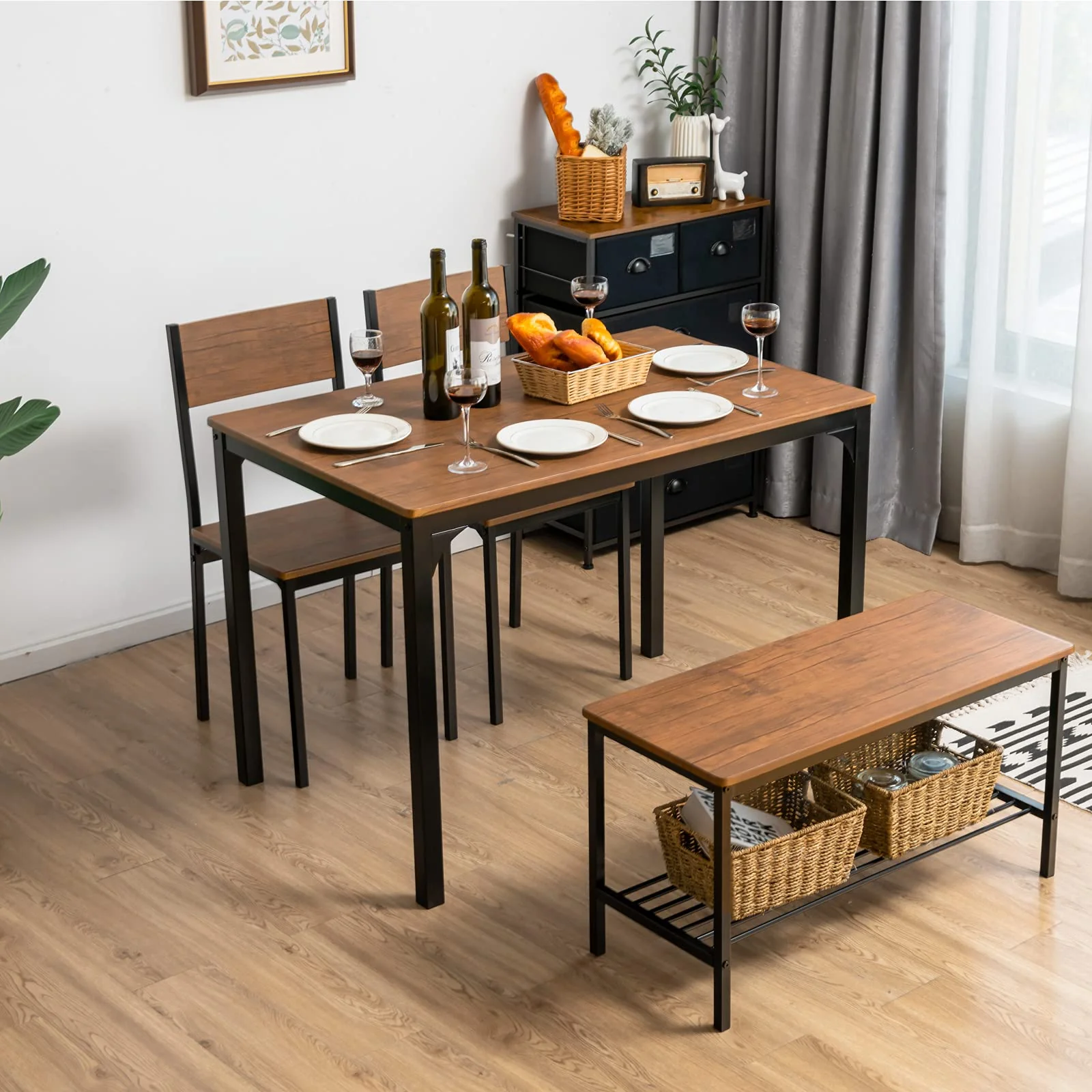 BEFOUNDLOVELY Dining Table Set for 4, Kitchen Table and 2 Chairs for 4 with Bench
