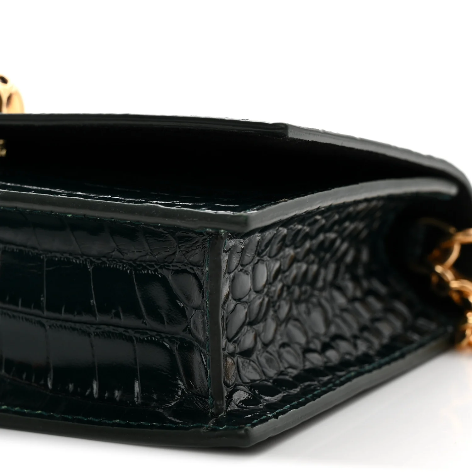 Glazed Calfskin Crocodile Embossed Small Skull Shoulder Bag Green - Top Club