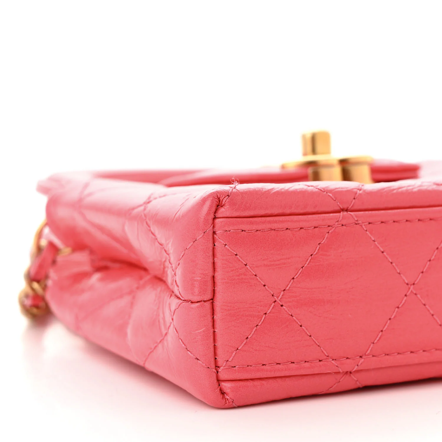Shiny Aged Calfskin Quilted Mini Nano Kelly Shopper Dark Pink - Top Club