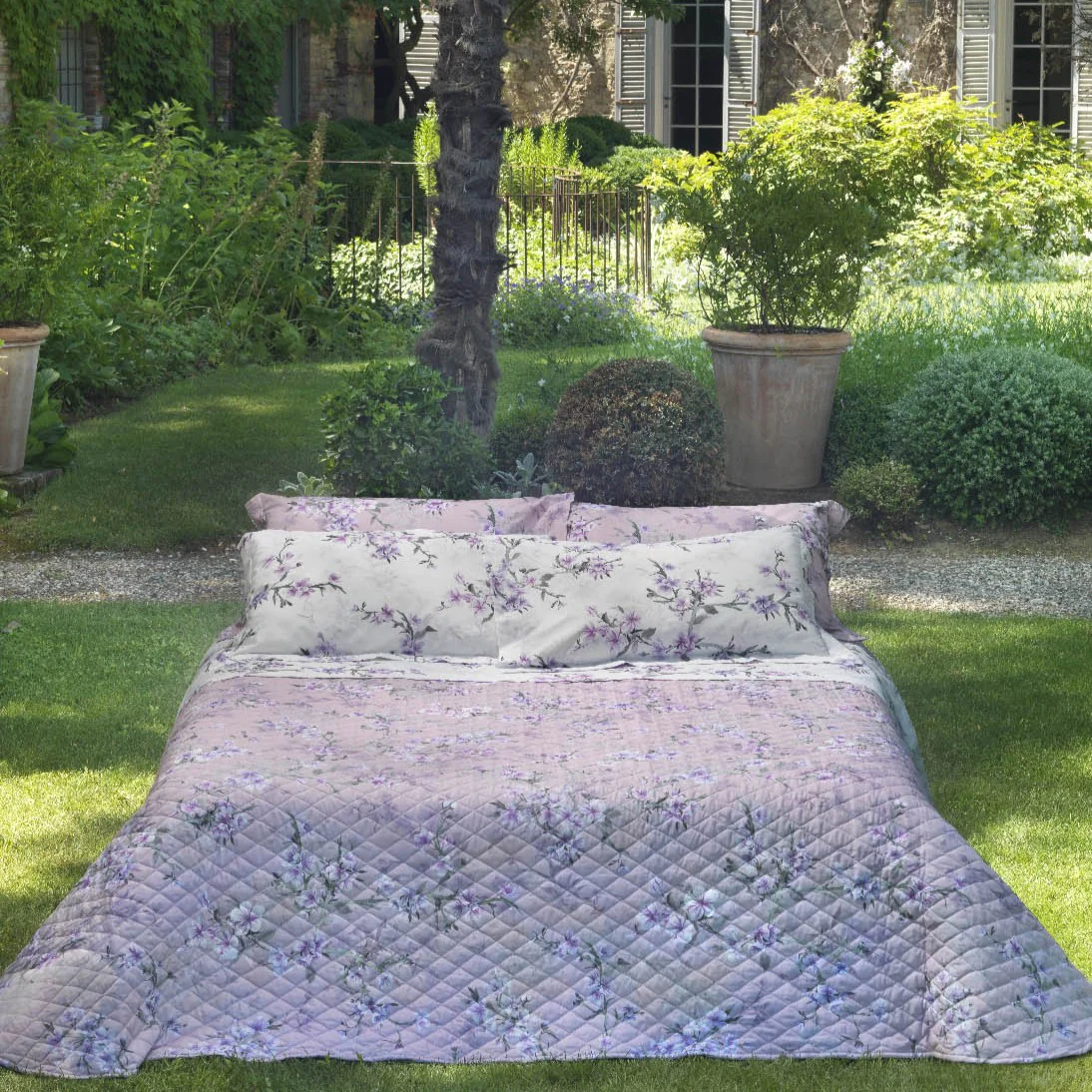 Copriletto Trapuntato In Percalle Blossom Peach Matrimoniale