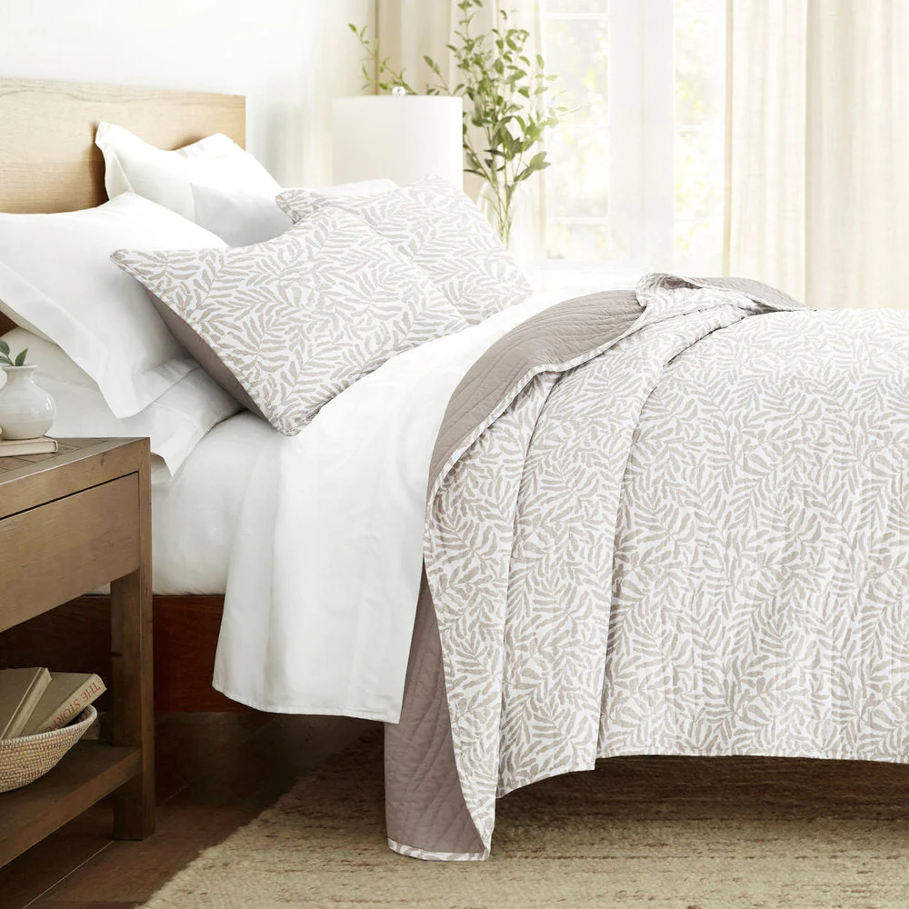 Tossed Ferns Reversible Quilted Coverlet Set (Sale)