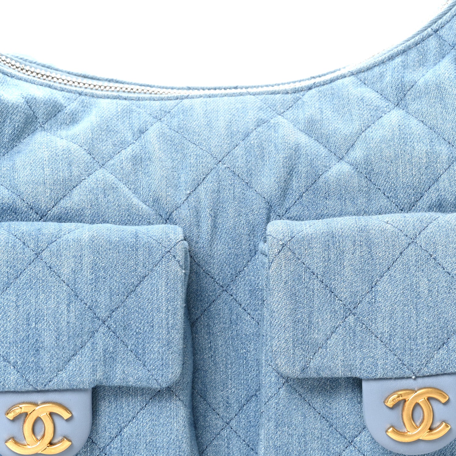 Washed Denim Quilted Large Trendy Pockets Hobo Blue - Top Club