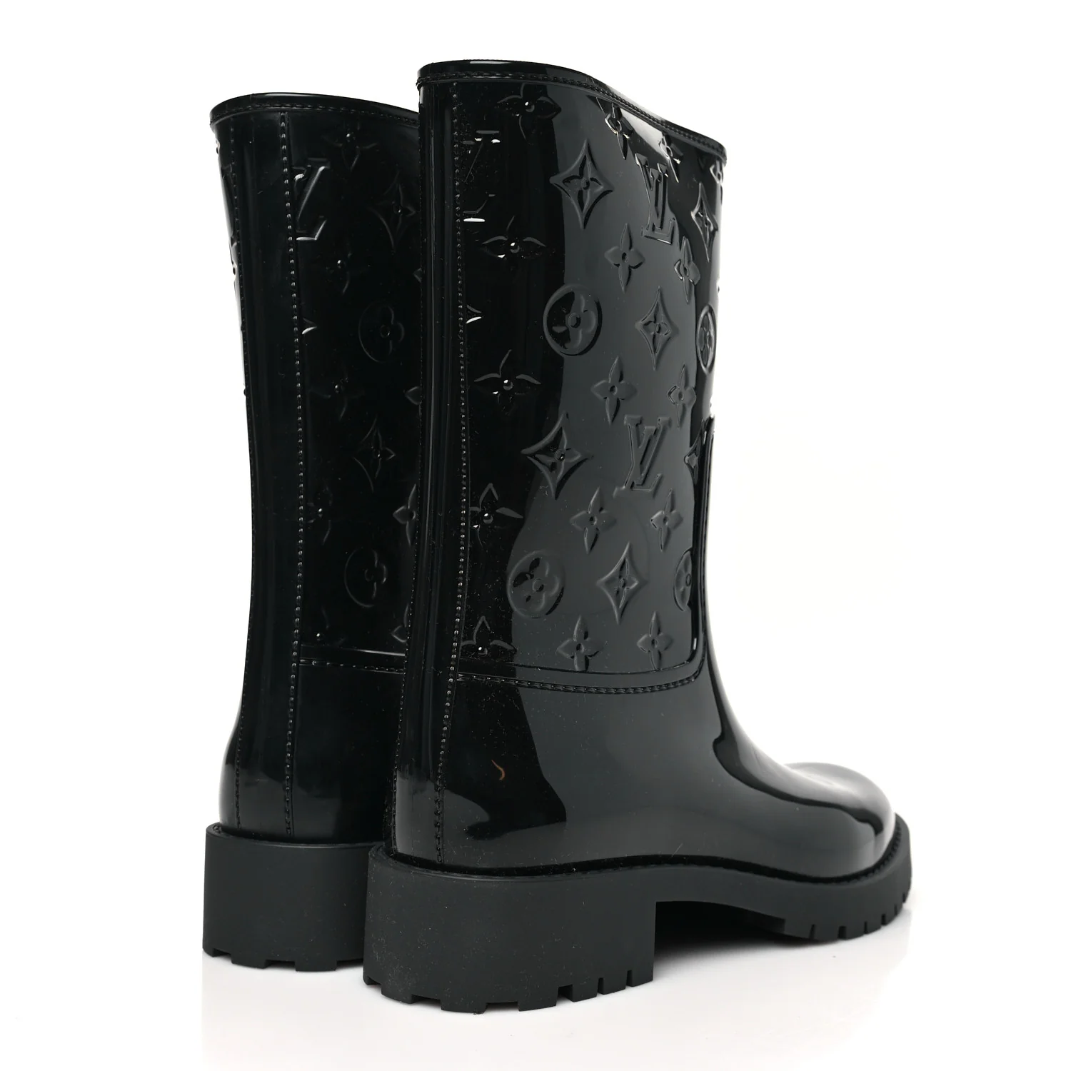 Rubber Embossed Monogram Splash Rain Short Boots 38 Black - Top Club