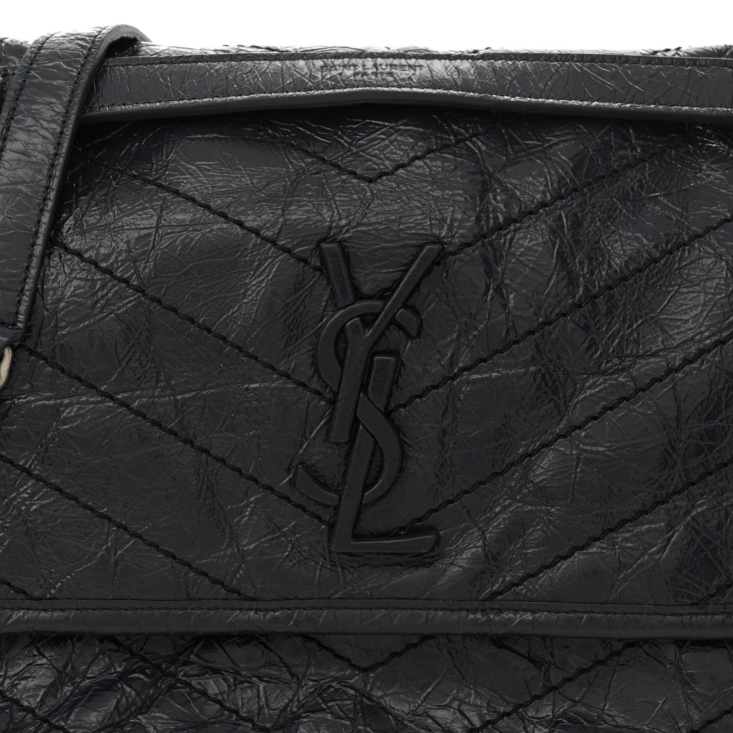 Crinkled Calfskin Matelasse Monogram Medium Niki Chain Satchel Deep Marine - Top Club