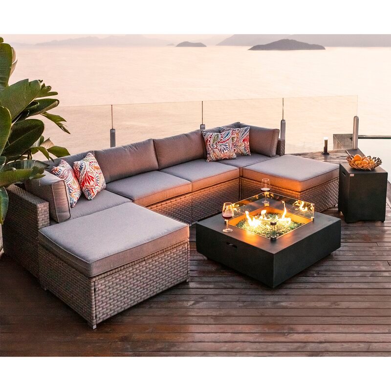 Cajuste Wicker/Rattan 6-person seating group with cushions