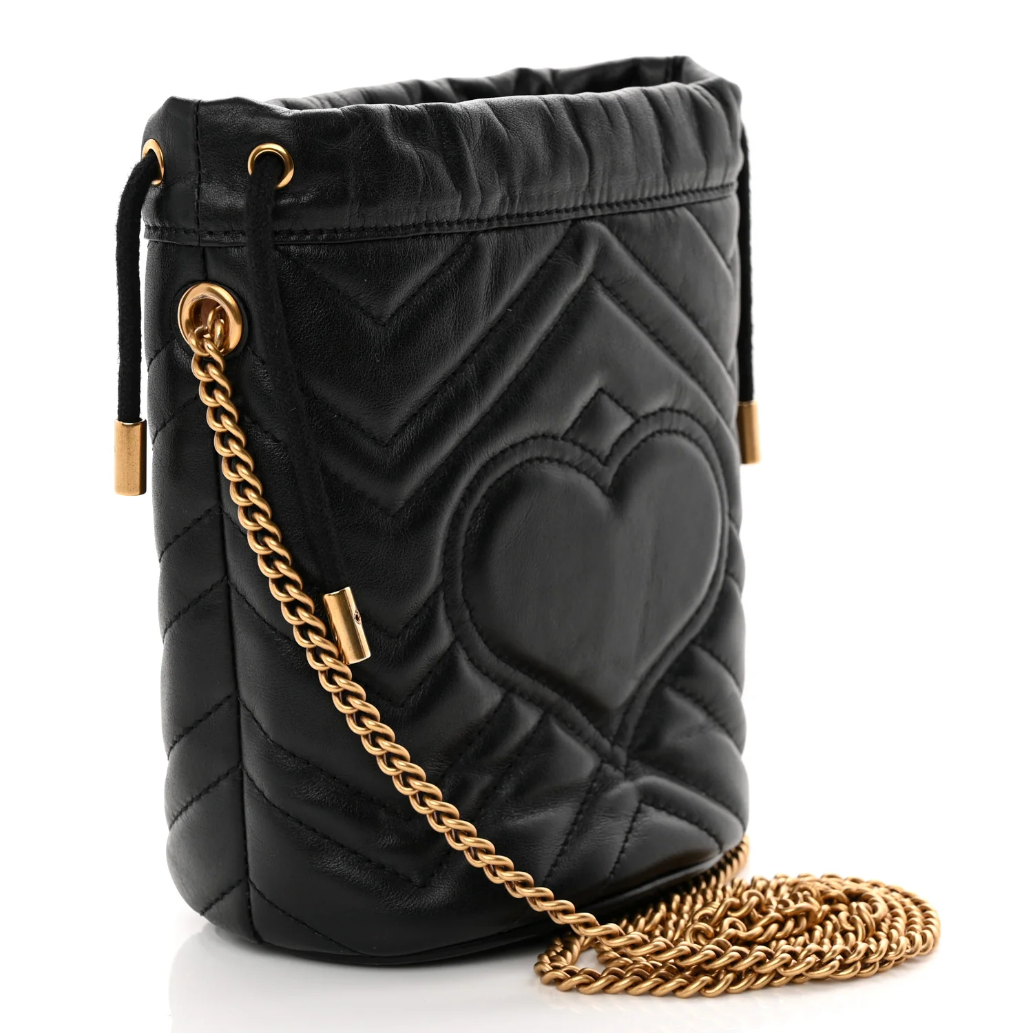 Calfskin Matelasse Mini GG Marmont 2.0 Bucket Bag Black - Top Club