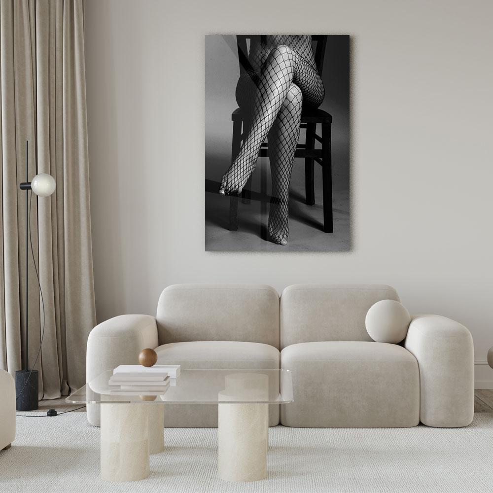 Walljar acrylglas schilderij - Woman On Chair Acrylglas schilderij - 150 x 225 cm