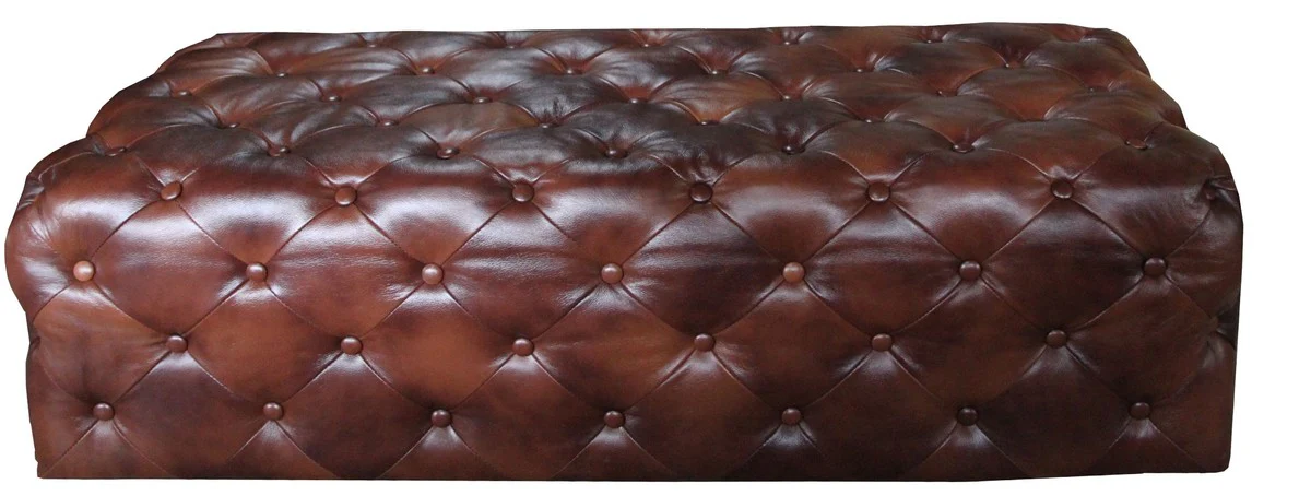 Luxury Chesterfield genuine leather footstool dark brown 140 x 60 x H. 42 cm - luxury furniture