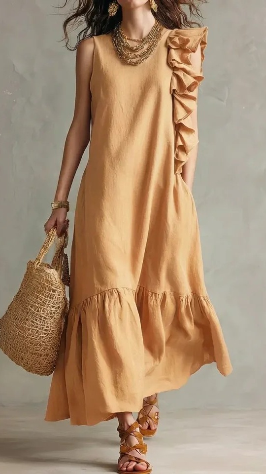 Women's Sleeveless Dress with Asymmetrical Ruffles - Nordfashionstorm - Women's Clothing, Fashion for You - Nordfashionstorm.com
