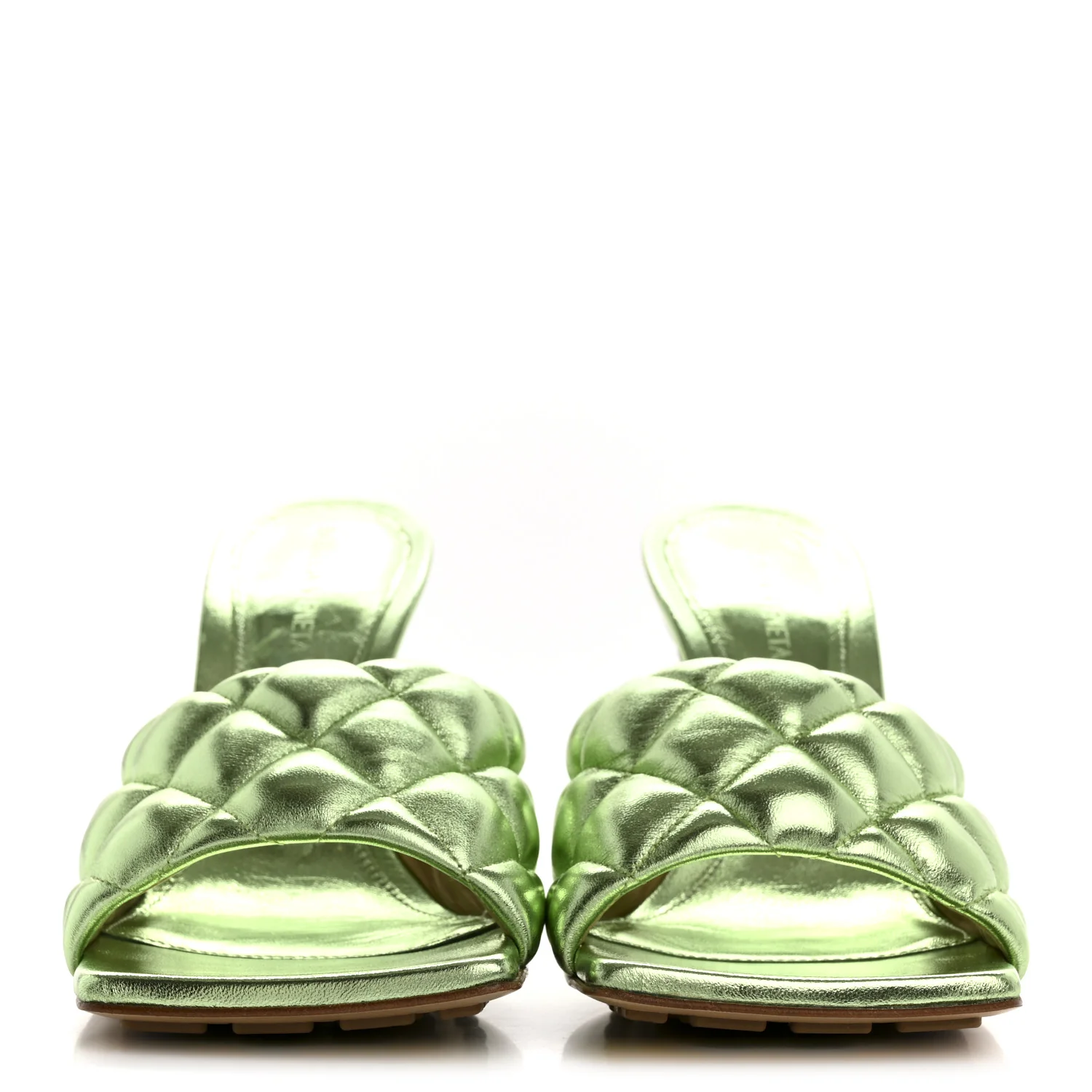 Metallic Nappa Reflection Matelasse Padded Mule Sandals 37.5 Pistachio - Top Club