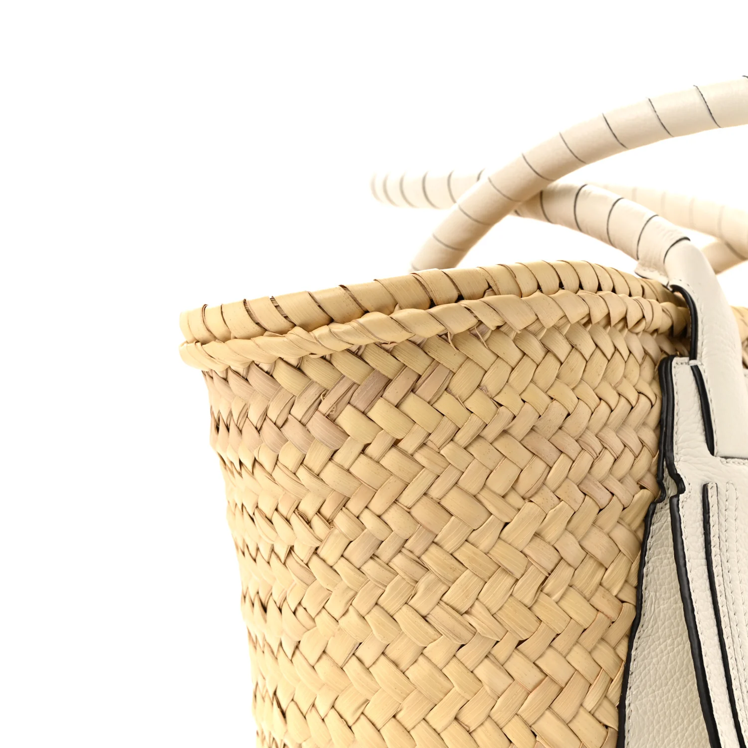 Raffia Grain Calfskin Medium Marcie Basket White - Top Club