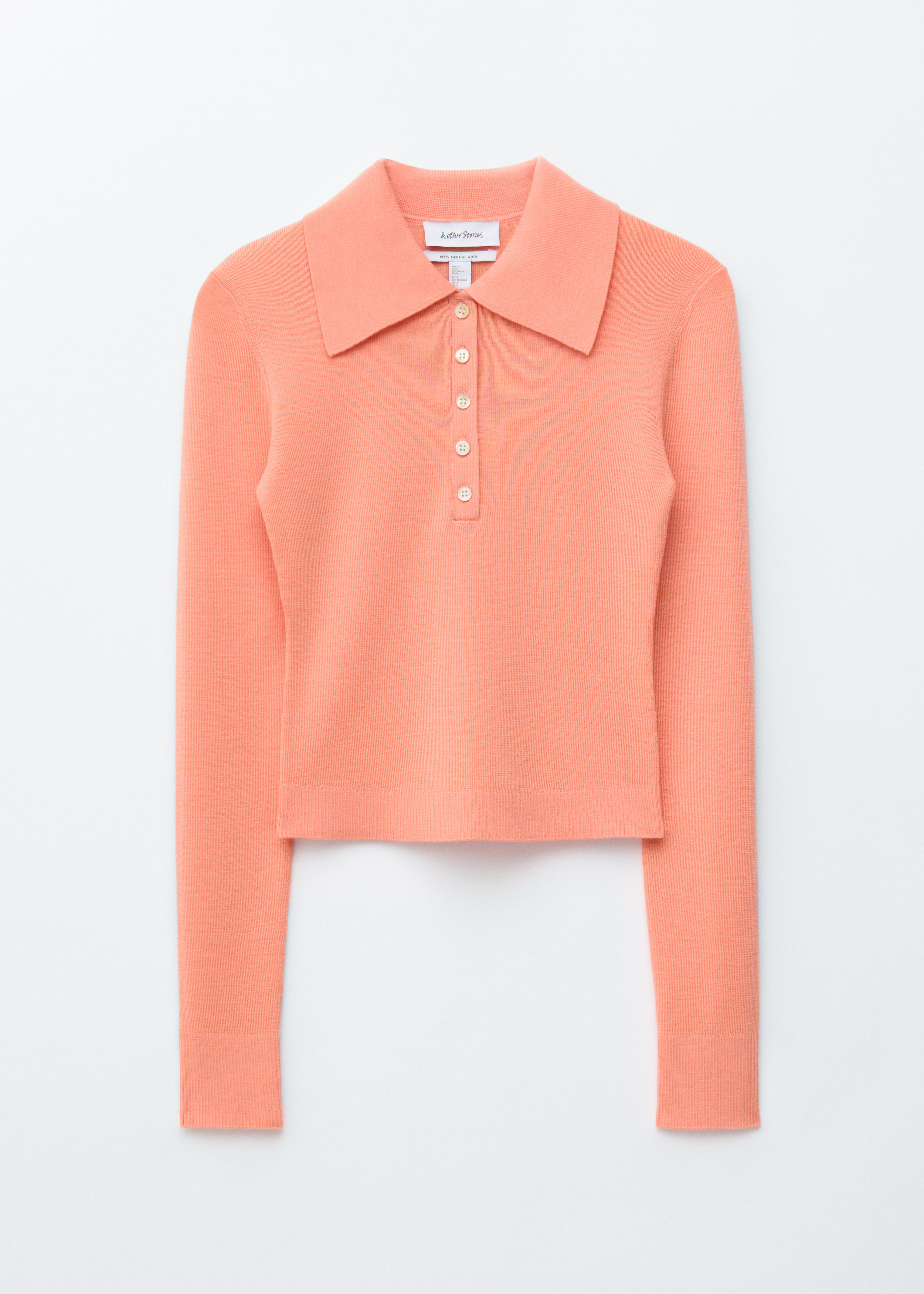 & Other Stories RIB-KNIT MERINO WOOL POLO TOP