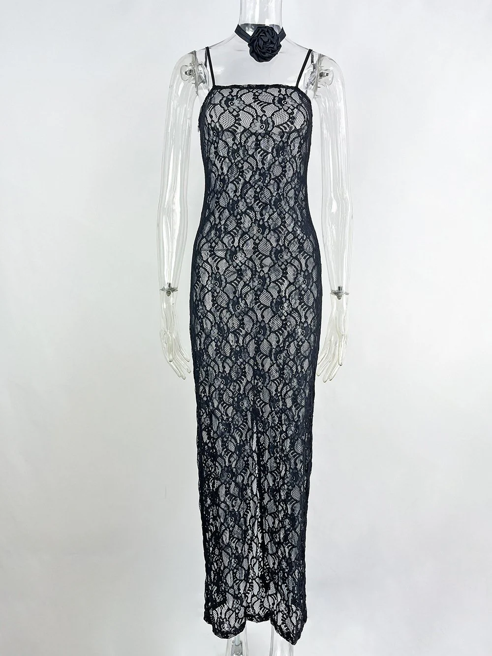 Sling Lace Sheer Slim-fit Sheath Dress - XYPARS