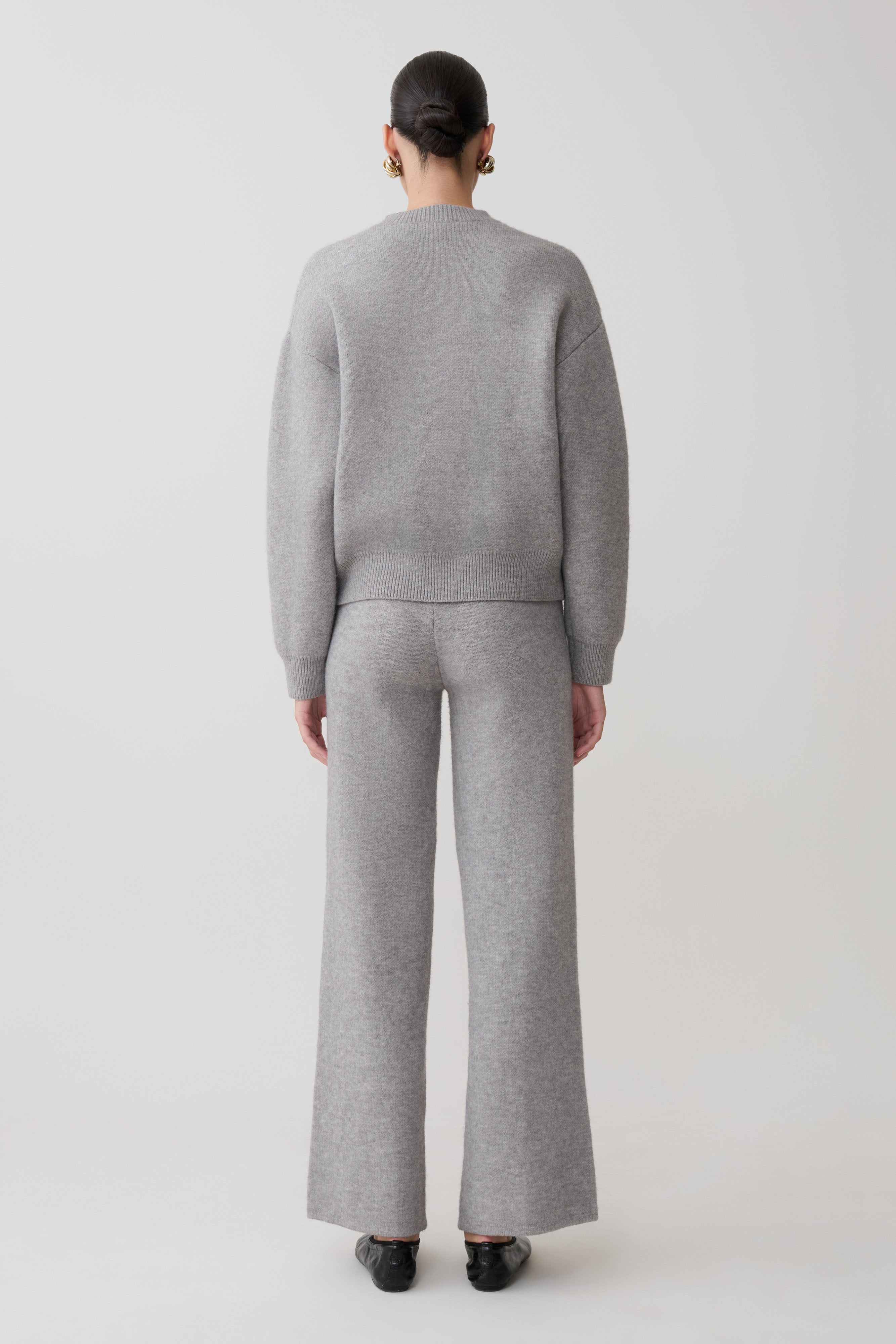 Evan Knit Wide Leg Pants - Grey Marle
