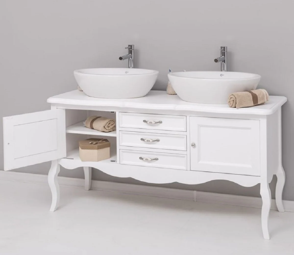 Country house style solid wood double washbasin white 150 cm - country house style bathroom furniture