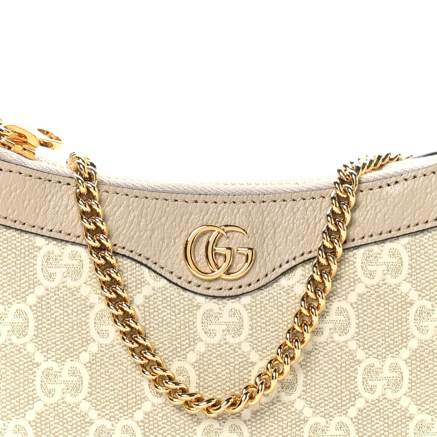 GG Supreme Monogram Textured Dollar Calfskin Web Mini Ophidia GG Handbag Beige Mystic White Oatmeal - Top Club