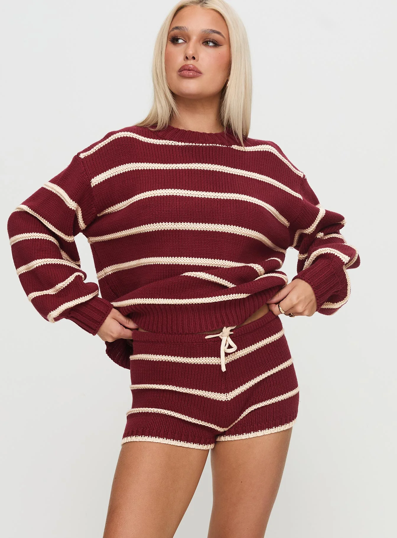Read Your Mind Knit Short Maroon Stripe