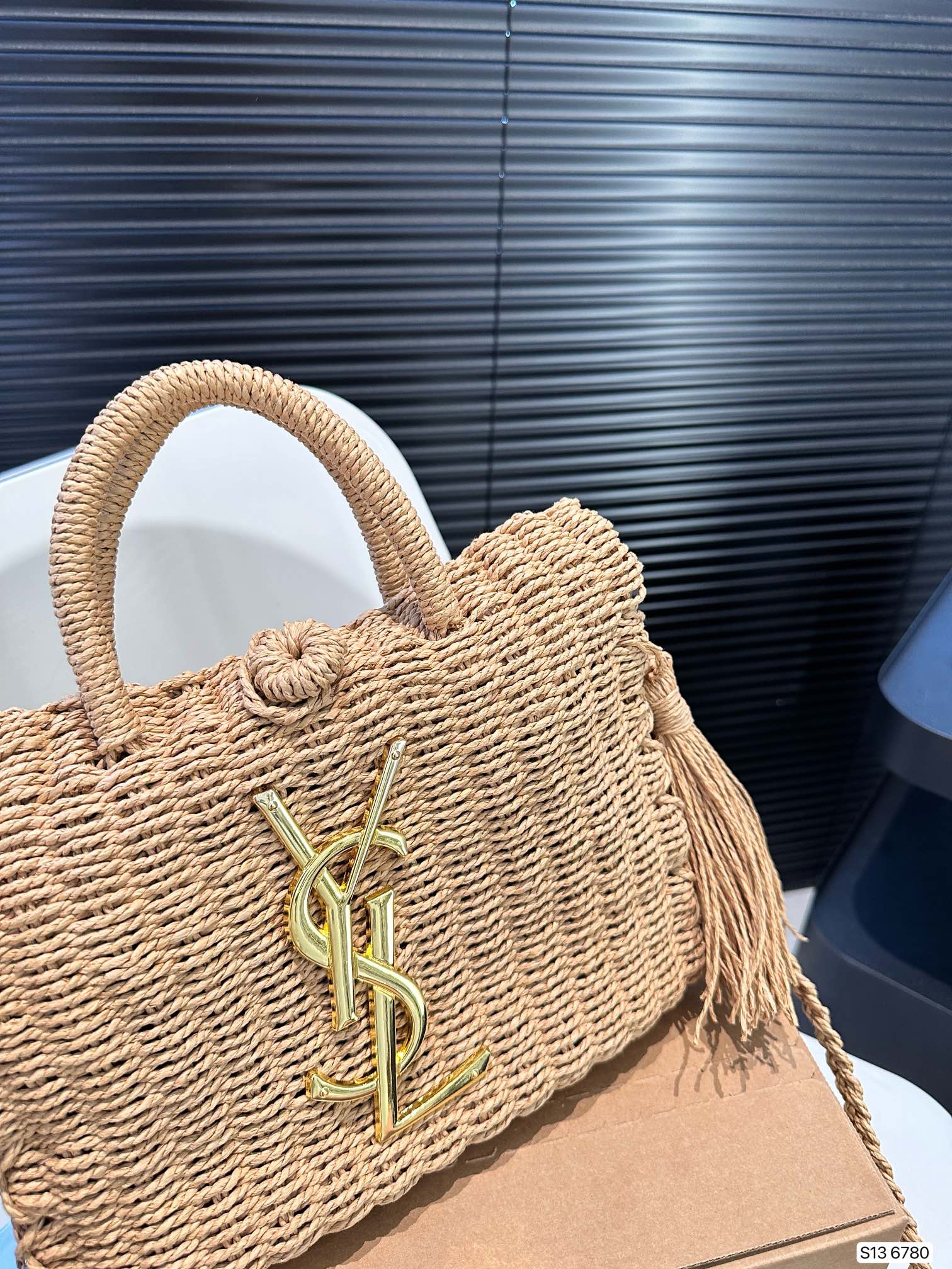 SAINT LAURENT YSL Vacation Woven Tote Bag 27x18cm - Top Club