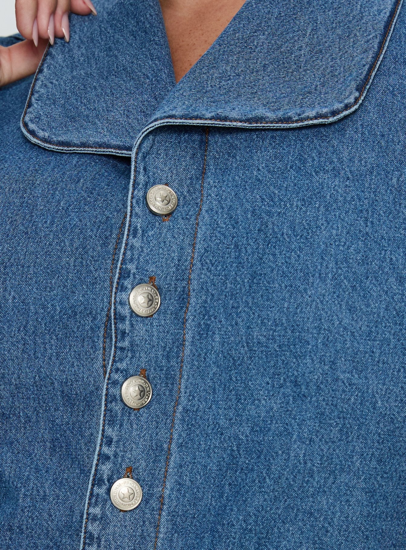 Ellix Button Up Top Blue Denim Curve