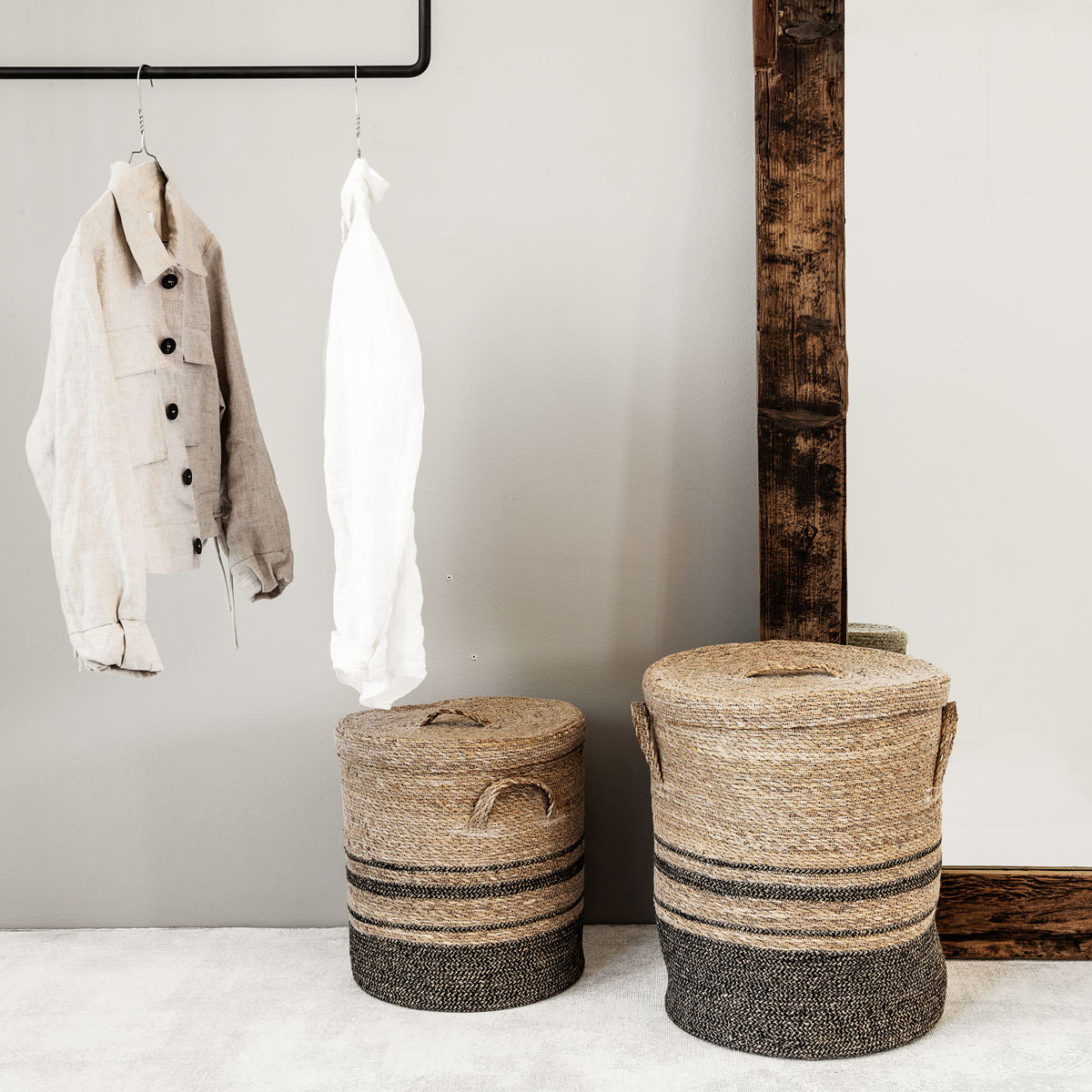 Wasmanden Laundry Army antraciet - set van 2
