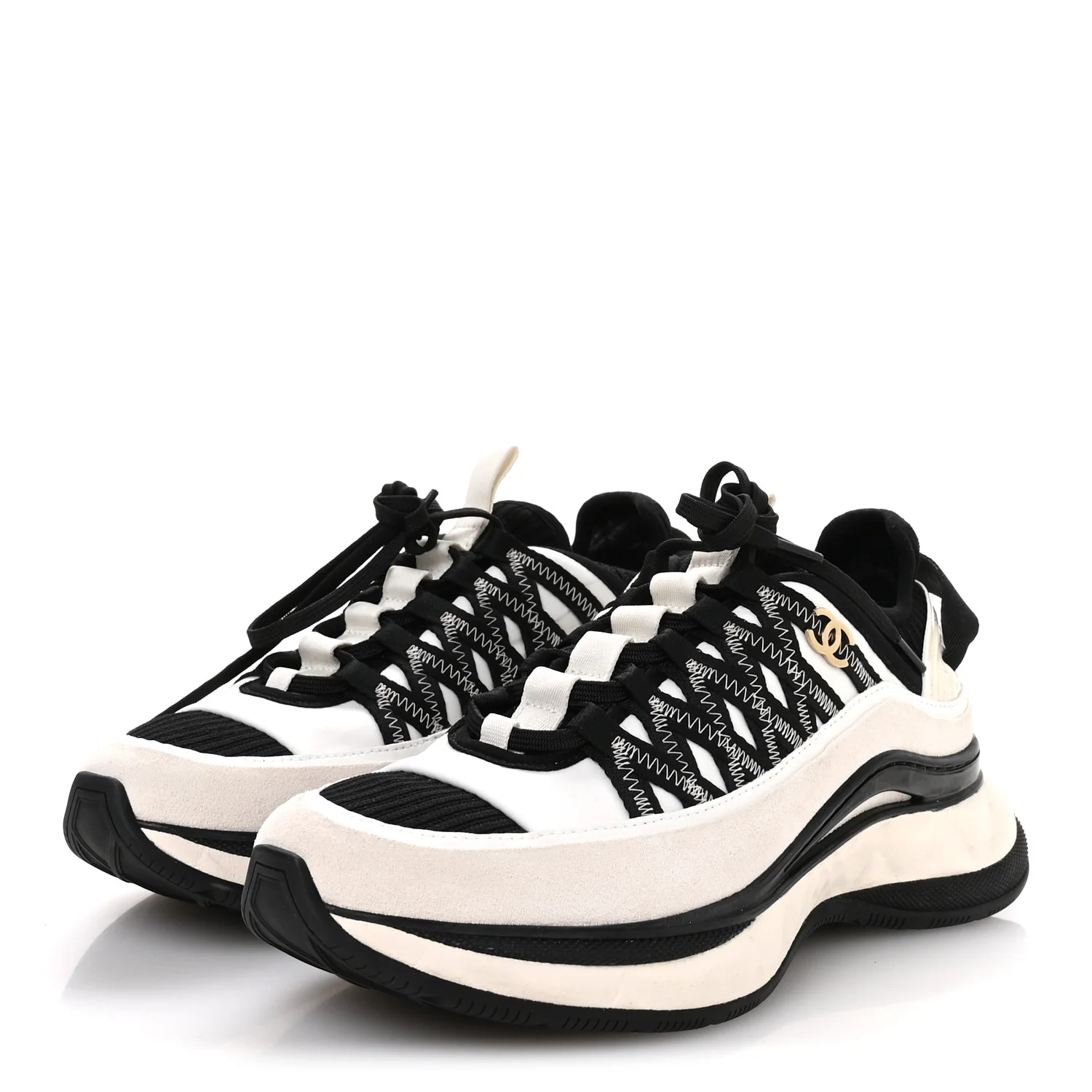 Fabric Suede Calfskin Sneakers 38 White Black - Top Club
