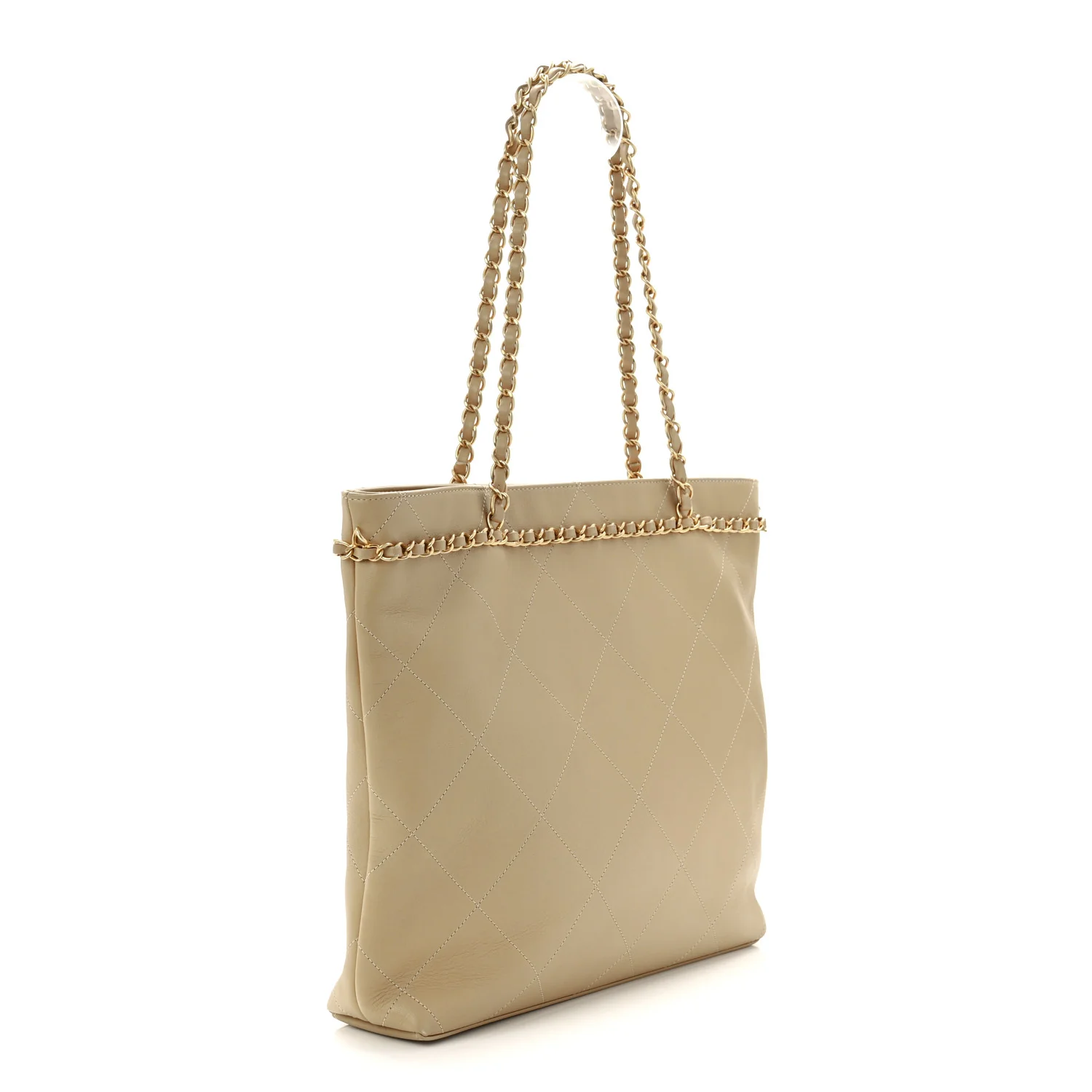 Calfskin Stitched Small Shopping Tote Dark Beige - Top Club
