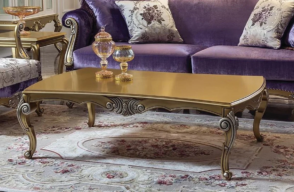 Luxury baroque living room set purple / gold / silver - 2 baroque sofas & 2 baroque armchairs & 1 baroque coffee table - living room furniture in baroque style - baroque furniture - baroque furnishings